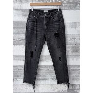 One X OneTeaspoon Jeans Womens 30 Black Distressed Straight Raw Hem (Fit 30x28)